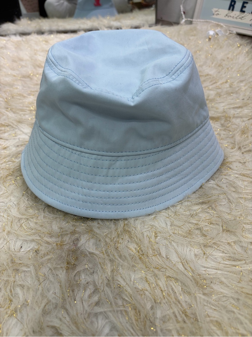 Light Blue Bucket Hat with Embossed Monogram Trim - Picture 2 of 3